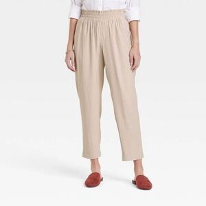A New Day Women's Ankle Pants Tan High-Rise Ruffle Waisted Pull-on Size M